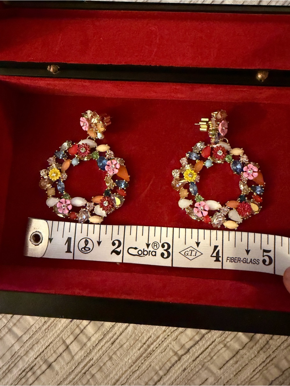 J. Crew Multicolor Floral Hoop statement Earrings in Gold-Tone - Picture 3 of 5